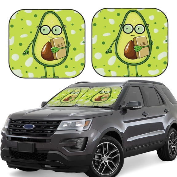 Gukieu Avocado with Glasses Print Car Windshield Sun Visor, Foldable Anti-UV Car Sun Visor Suitable for Vans, Trucks Car Accessories-Large