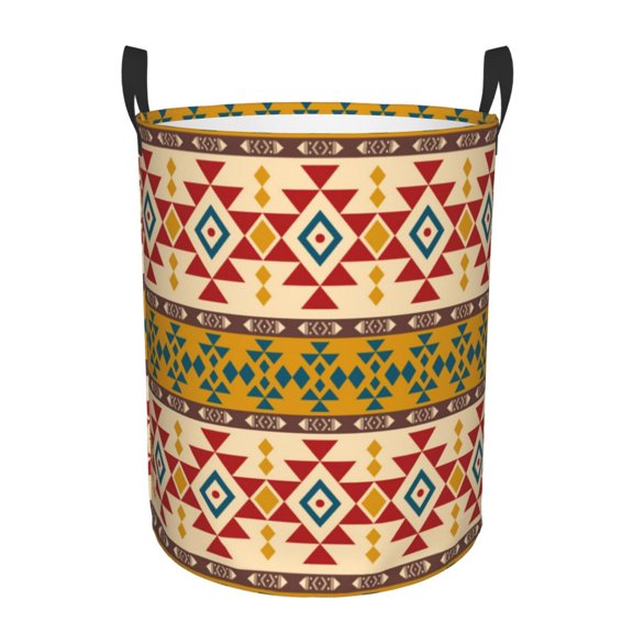 Gukieu Aztec Print Round Dirty Clothes Bag, Waterproof Standing Home Bathroom Storage Basket Car Trunk Storage Bag-Small
