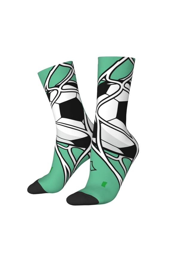BALL INSIDE THE NET GOAL Print Contrast Color Mid-calf Socks, Sweat-wicking Athletic Socks, Unisex Clothing Accessories