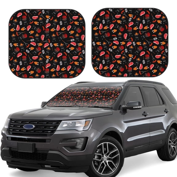 Gukieu BBQ Print Car Windshield Sun Visor, Foldable Anti-UV Car Sun Visor Suitable for Vans, Trucks Car Accessories-Small
