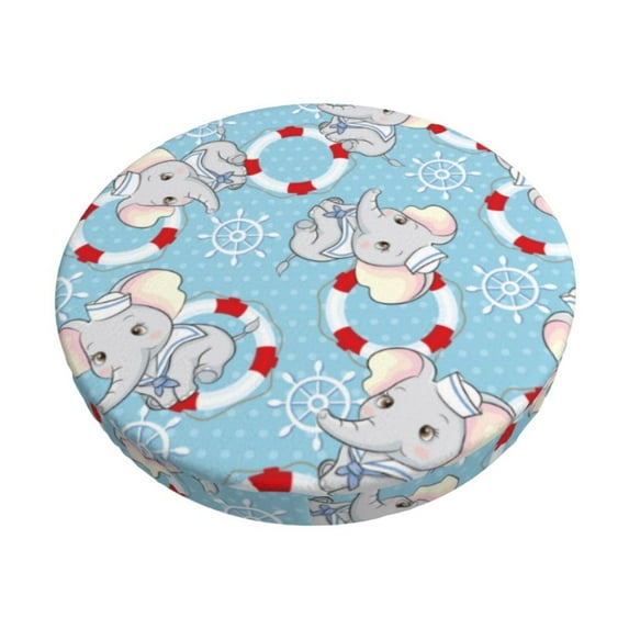 Gukieu Baby Elephant Print Round Chair Cover, Dust-proof and Non-slip Bar Chair Protective Cover, Suitable for Bars, Restaurants, Offices-14 inch