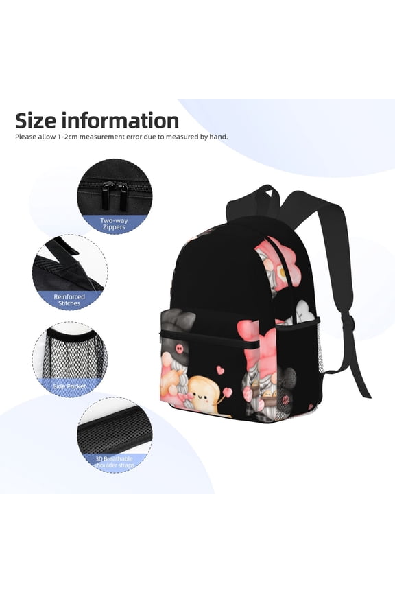 Baker Gnome Print Backpack, Waterproof Backpack with Adjustable Shoulder Straps, Suitable for Campus, Business, Travel, Unisex