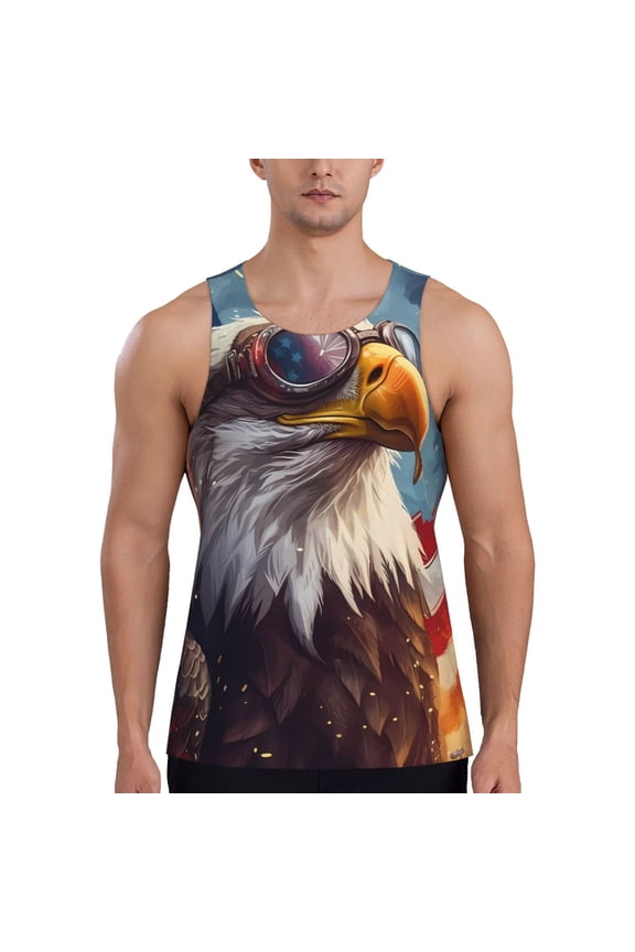 Bald Eagle Pilot Print Men's Quick Dry Fitness Vest, Round Neck Sleeveless Fitness Bodybuilding Top-XX-Large