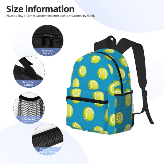 Gukieu Ball Tennis Print Backpack, Waterproof Backpack with Adjustable Shoulder Straps, Suitable for Campus, Business, Travel, Unisex