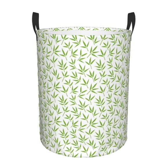 Gukieu Bamboo 1 Print Round Dirty Clothes Bag, Waterproof Standing Home Bathroom Storage Basket Car Trunk Storage Bag-Medium