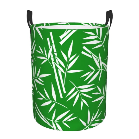 Gukieu Bamboo Print Round Dirty Clothes Bag, Waterproof Standing Home Bathroom Storage Basket Car Trunk Storage Bag-Medium