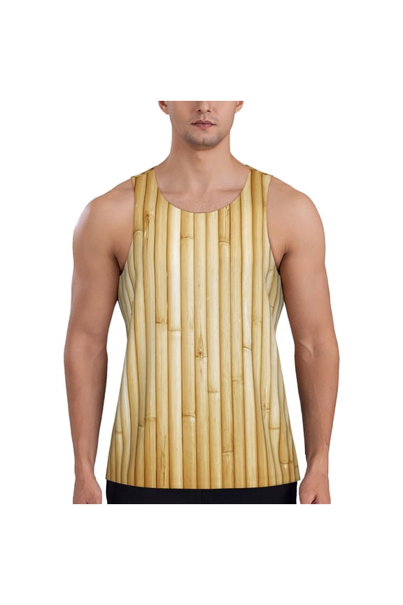 Bamboo Wall Print Men's Quick Dry Fitness Vest, Round Neck Sleeveless Fitness Bodybuilding Top-3X-Large