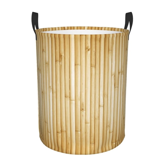 Gukieu Bamboo Wall Print Round Dirty Clothes Bag, Waterproof Standing Home Bathroom Storage Basket Car Trunk Storage Bag-Medium
