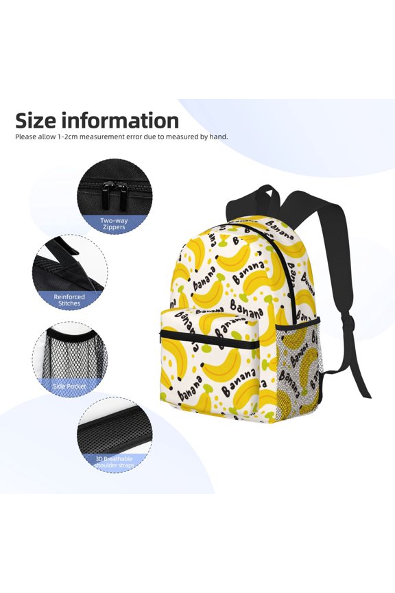 Banana Fruit Print Backpack, Waterproof Backpack with Adjustable Shoulder Straps, Suitable for Campus, Business, Travel, Unisex