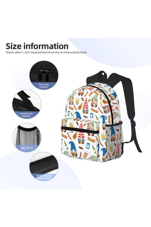 Barbecue Gnomes Print Backpack, Waterproof Backpack with Adjustable Shoulder Straps, Suitable for Campus, Business, Travel, Unisex