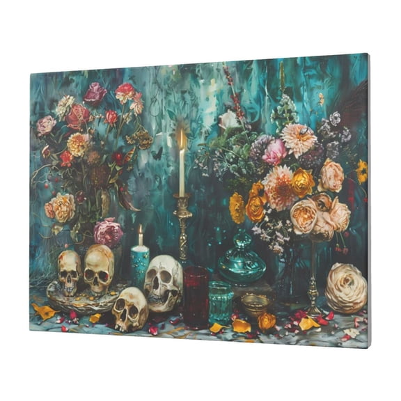 Gukieu Baroque Floral Still Life Print Horizontal Canvas Decorative Painting 12x16 Inch Shrinkage Resistant Frame Hanging Home Wall Art Decor