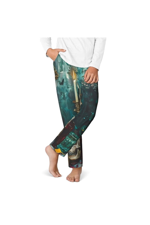 Baroque Floral Still Life Print Youth Home Trousers, Elastic Waistband with Pockets for Home and Outing, Suitable for Children Aged 5-16-XS(5-6)