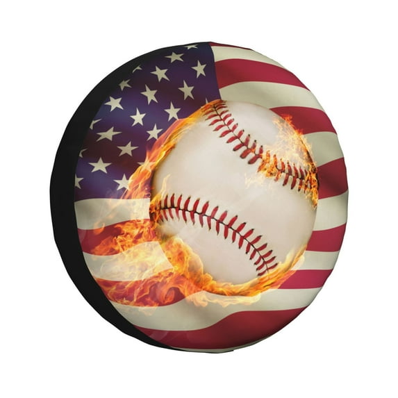 Gukieu Baseball Ball With Flag Print Car Tire Cover, Adjustable Waterproof and Dustproof Tire Protection Cover, Suitable for SUV, Truck, Van-16 inch