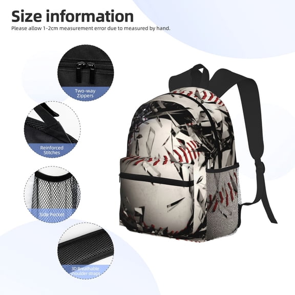 Gukieu Baseball Breaking Glass Print Backpack, Waterproof Backpack with Adjustable Shoulder Straps, Suitable for Campus, Business, Travel, Unisex
