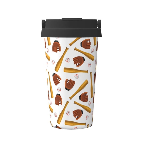 Gukieu Baseball Sport Print Insulated Coffee Cup, Portable Stainless Steel Vacuum Cup with Lid, Unisex, Suitable for Office, Cafe, Car