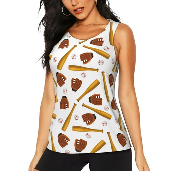 Gukieu Baseball Sport Print Women's Quick-drying Fitness Vest, Round Neck Sleeveless Fitness T-shirt, Suitable for Yoga, Sports-Large