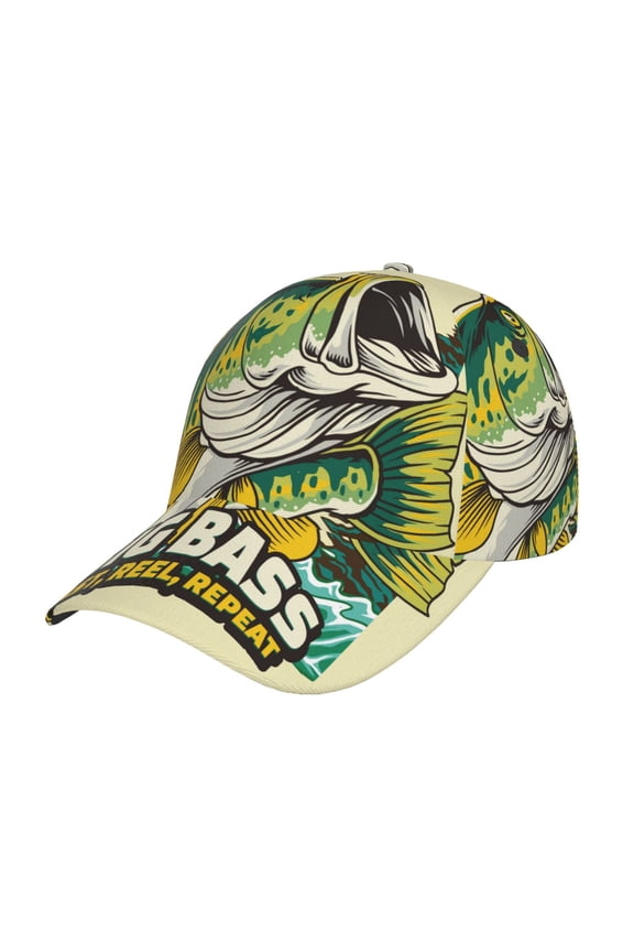 Bass Fish and Water Prin Baseball Cap, Adjustable Sweat-wicking Daily,Travel, Sports Cap, Unisex