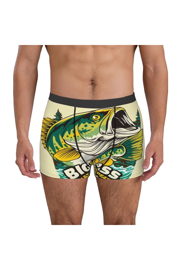 Bass Fish and Water Print Men's Boxer Briefs, High Elastic Moisture Wicking Boxer Briefs Underwear-Small