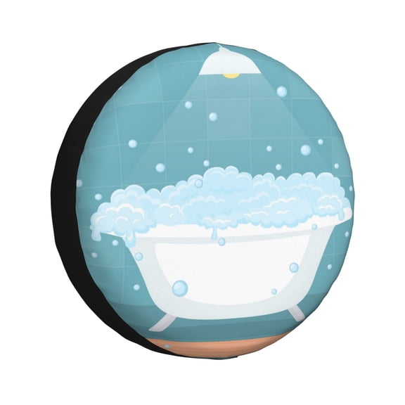 Gukieu Bathtub with Soap Bubbles Print Car Tire Cover, Adjustable Waterproof and Dustproof Tire Protection Cover, Suitable for SUV, Truck, Van-14 inch