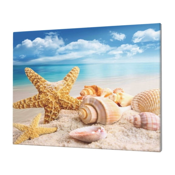 Gukieu Beach Starfish Shell Print Horizontal Canvas Decorative Painting 12x16 Inch Shrinkage Resistant Frame Hanging Home Wall Art Decor