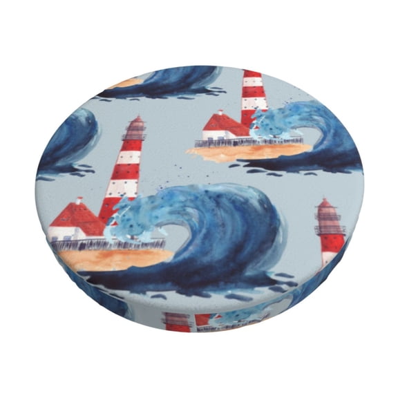 Gukieu Beacon In The Huge Waves Of The Surf Print Round Chair Cover, Dust-proof and Non-slip Bar Chair Protective Cover, Suitable for Bars, Restaurants, Offices-12 inch