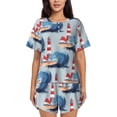 thumbnail image 1 of Gukieu Beacon In The Huge Waves Of The Surf Print Women's Short-sleeved Pajama Set, Round Neck Button Top Elastic Shorts 2-piece Set, Summer Home Leisure Clothing-Medium, 1 of 6