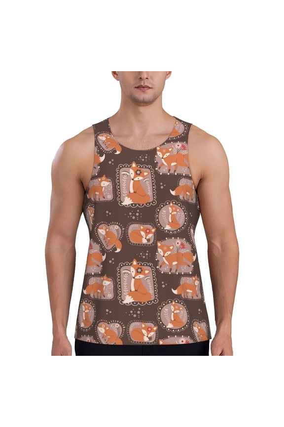 Beautiful Fox Print Men's Quick Dry Fitness Vest, Round Neck Sleeveless Fitness Bodybuilding Top-3X-Large
