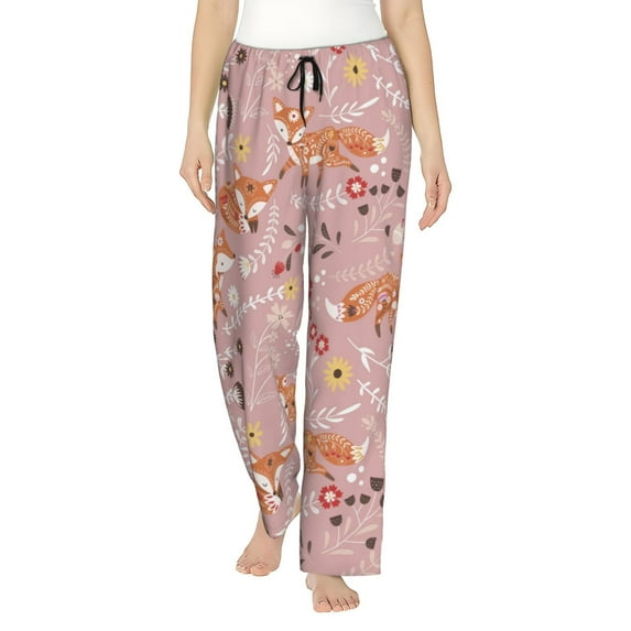 Gukieu Beautiful Fox Print Women's Home Trousers, with Pockets and Drawstring Pajamas, Home Pajamas, Sleepwear-Medium