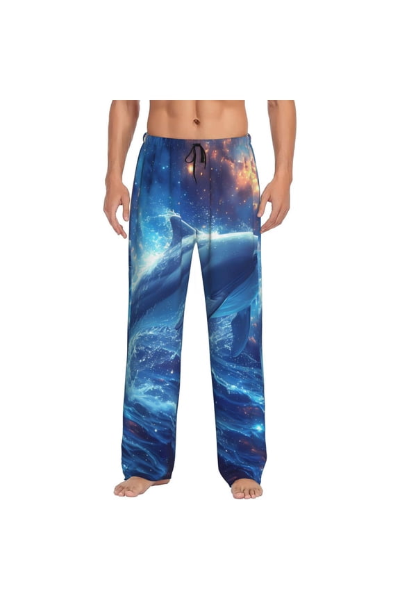 Beautiful Ocean Dolphin Print Men's Home Trousers, Elastic Drawstring Home Pajamas Clothing Suitable for Adult Men-Large