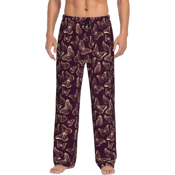 Gukieu Beautiful Purple Butterflies Print Men's Home Trousers, Elastic Drawstring Home Pajamas Clothing Suitable for Adult Men-Medium