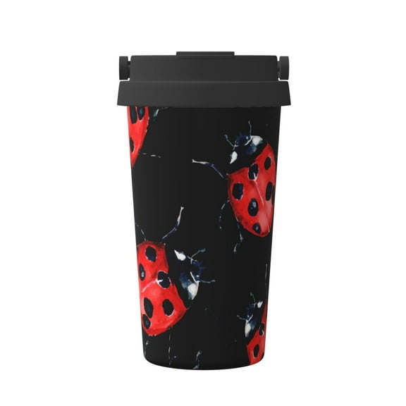 Gukieu Beautiful Red Ladybug Print Insulated Coffee Cup, Portable Stainless Steel Vacuum Cup with Lid, Unisex, Suitable for Office, Cafe, Car