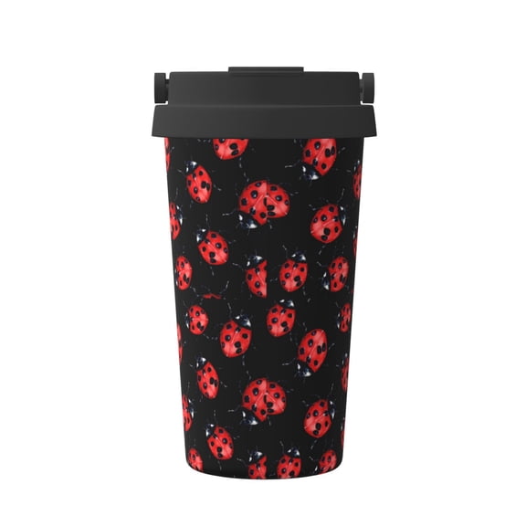 Gukieu Beautiful Red Ladybug Print Insulated Coffee Cup, Portable Stainless Steel Vacuum Cup with Lid, Unisex, Suitable for Office, Cafe, Car
