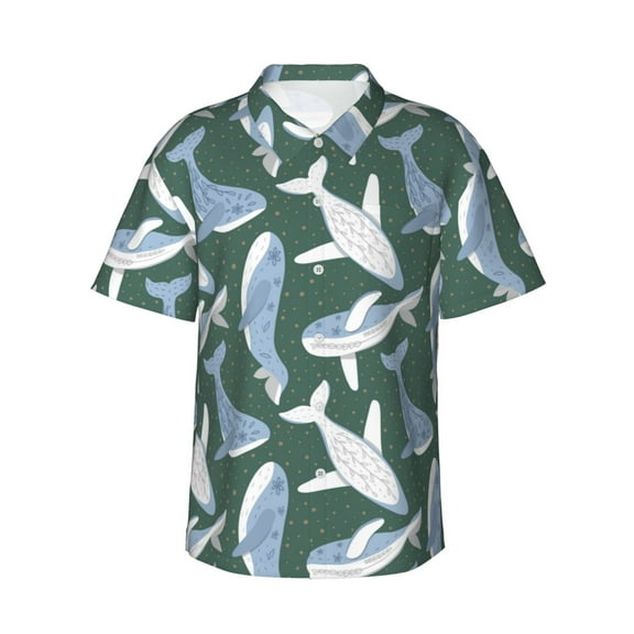 Gukieu Beautiful Whales Print Men's Short-sleeved Shirts, Button-down Lapel Hawaiian Shirts, T-shirts, Beach Vacation Summer Casual Wear,3X-Large