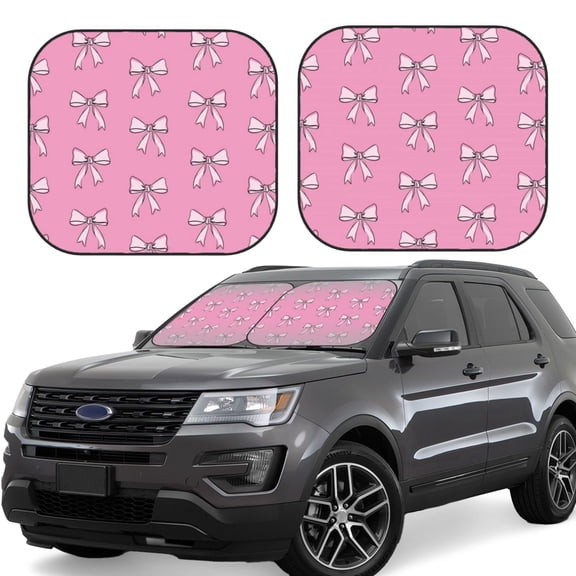 Gukieu Beautiful pink bow Print Car Windshield Sun Visor, Foldable Anti-UV Car Sun Visor Suitable for Vans, Trucks Car Accessories-Small