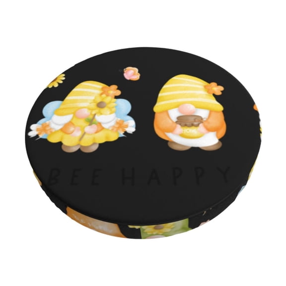 Gukieu Bee Happy Sunflower Gnomes Print Round Chair Cover, Dust-proof and Non-slip Bar Chair Protective Cover, Suitable for Bars, Restaurants, Offices-12 inch