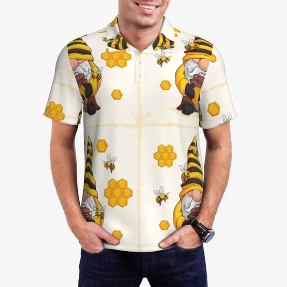 Gukieu Beekeeper Gnome Holding A Glass Print Men's Quick-drying POLO Shirt, Button-down Summer T-shirt, Suitable for Work and Outdoor Activities-Small