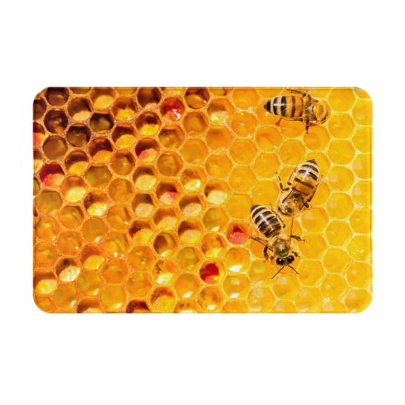 Gukieu Bees on Hive Honeycomb Print Dust-proof Floor Mats, Water-absorbent and Non-slip Flannel Door Mats 16x24in, Home Decoration Suitable for Kitchen, Bathroom, Garage