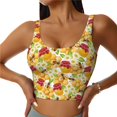 thumbnail image 1 of Gukieu Bees Honeycomb Jars Of Honey Flowers Print Women's Sports Vest, Low-neck U-shaped Removable Pad Sports Bra for Yoga, Exercise, Dance-XX-Large, 1 of 8