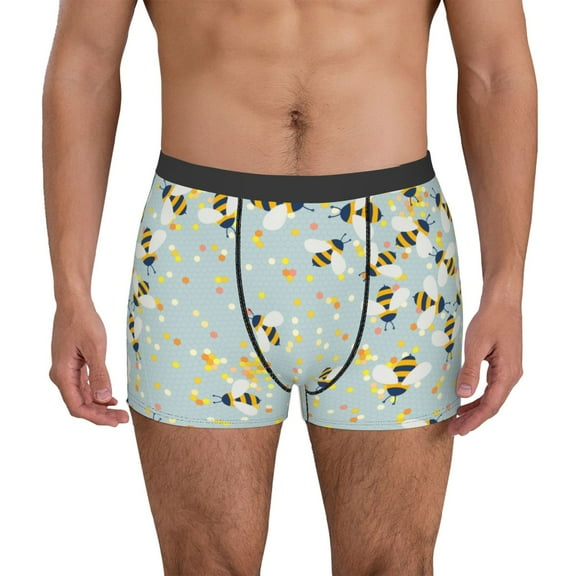 Gukieu Bees Print Men's Boxer Briefs, High Elastic Moisture Wicking Boxer Briefs Underwear-Small