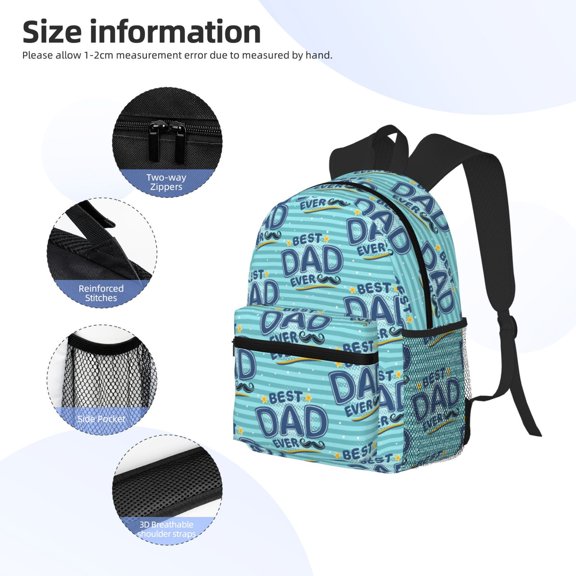 Gukieu Best Dad Ever Print Backpack, Waterproof Backpack with Adjustable Shoulder Straps, Suitable for Campus, Business, Travel, Unisex