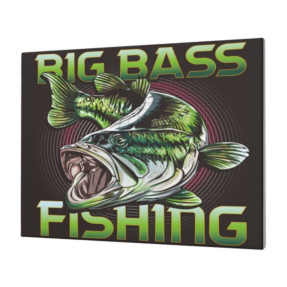 Gukieu Big Bass Fish Print Horizontal Canvas Decorative Painting 12x16 Inch Shrinkage Resistant Frame Hanging Home Wall Art Decor