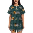 thumbnail image 1 of Gukieu Big Machine Print Women's Short-sleeved Pajama Set, Round Neck Button Top Elastic Shorts 2-piece Set, Summer Home Leisure Clothing-3X-Large, 1 of 6