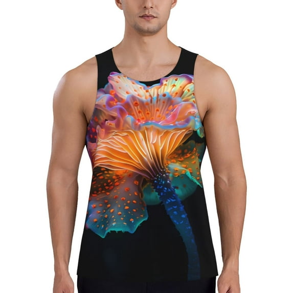 Gukieu Bioluminescent Underwater Flower Print Men's Quick Dry Fitness Vest, Round Neck Sleeveless Fitness Bodybuilding Top-4X-Large