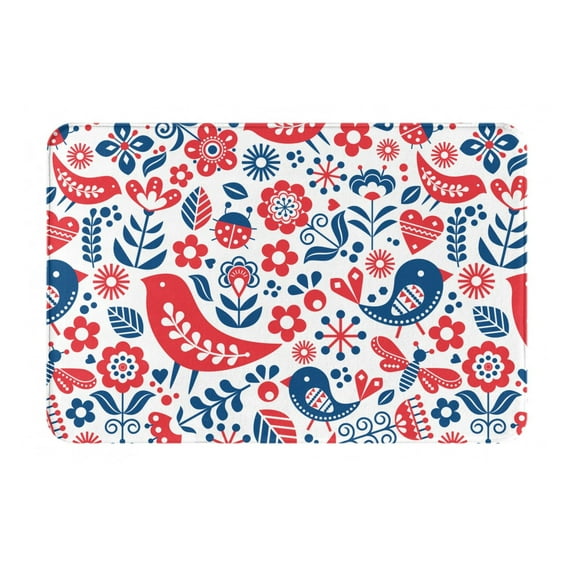 Gukieu Birds Flowers Print Dust-proof Floor Mats, Water-absorbent and Non-slip Flannel Door Mats 16x24in, Home Decoration Suitable for Kitchen, Bathroom, Garage
