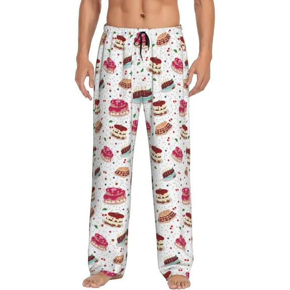 Gukieu Birthday Cake Print Men's Home Trousers, Elastic Drawstring Home Pajamas Clothing Suitable for Adult Men-3X-Large