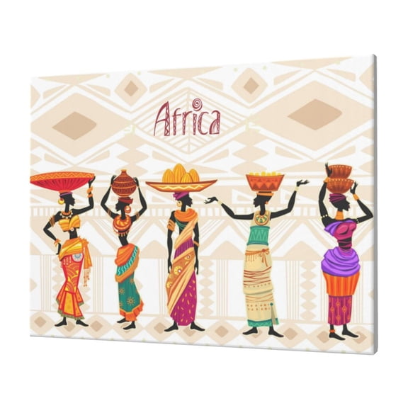 Gukieu Black African Woman Print Horizontal Canvas Decorative Painting 12x16 Inch Shrinkage Resistant Frame Hanging Home Wall Art Decor