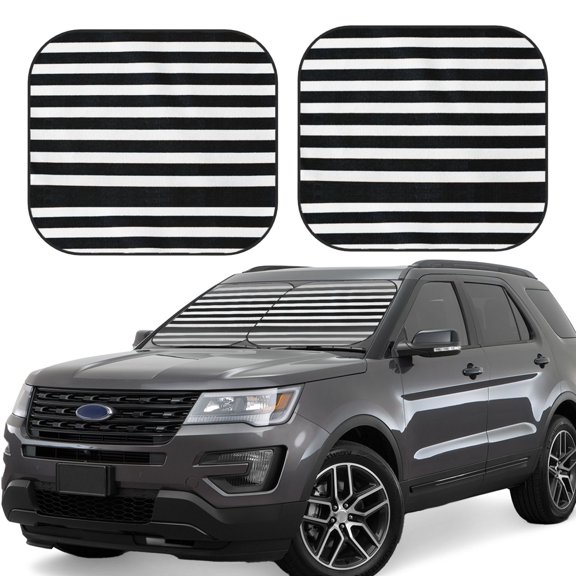 Gukieu Black And White Stripes Print Car Windshield Sun Visor, Foldable Anti-UV Car Sun Visor Suitable for Vans, Trucks Car Accessories-Small