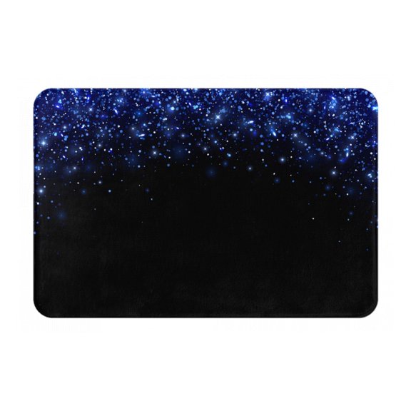 Gukieu Black Blue Glitter Sparkles Print Dust-proof Floor Mats, Water-absorbent and Non-slip Flannel Door Mats 16x24in, Home Decoration Suitable for Kitchen, Bathroom, Garage