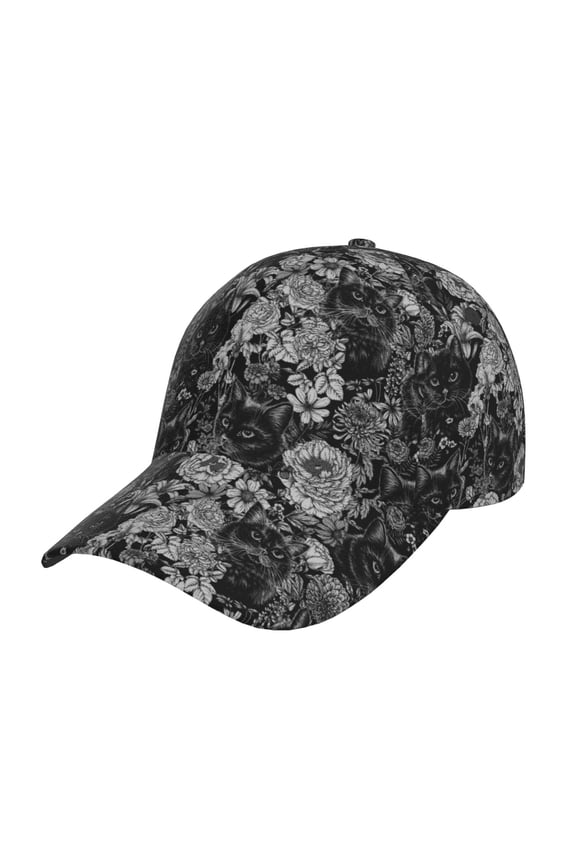 Black Cats In A Garden Prin Baseball Cap, Adjustable Sweat-wicking Daily,Travel, Sports Cap, Unisex