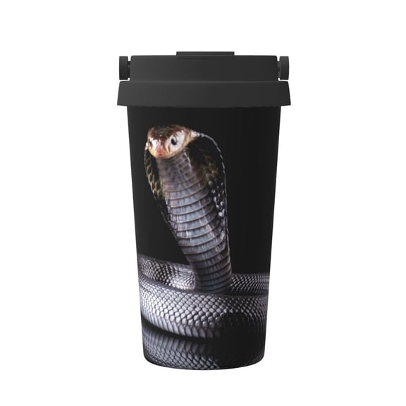 Gukieu Black Cobra Snake Print Insulated Coffee Cup, Portable Stainless Steel Vacuum Cup with Lid, Unisex, Suitable for Office, Cafe, Car
